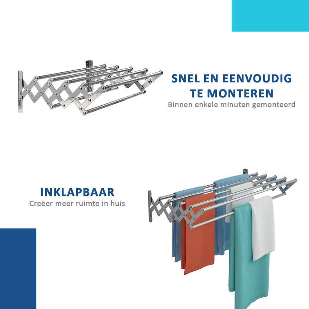 RMBO Wanddroogrek - Wasrek inklapbaar - Droogrek inklapbaar - Wasrek hangend - 5,6m drooglengte