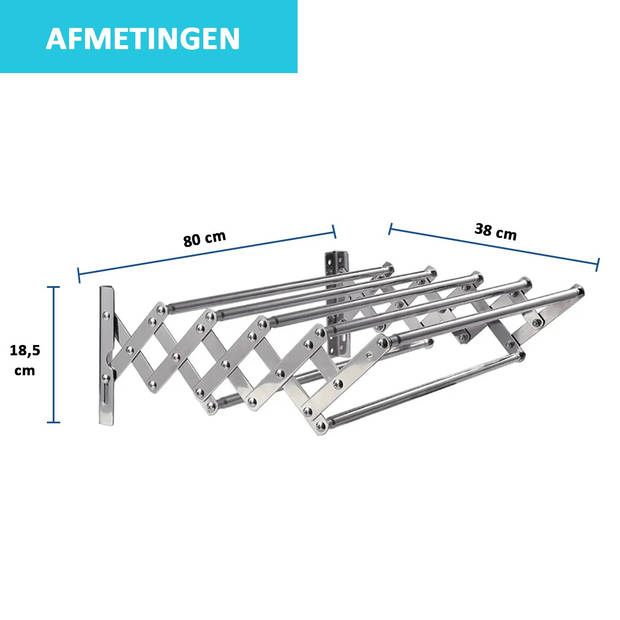 RMBO Wanddroogrek - Wasrek inklapbaar - Droogrek inklapbaar - Wasrek hangend - 5,6m drooglengte