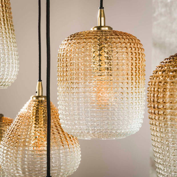 Summer hanglamp 5+4 dot patroon - amberkleurig glas