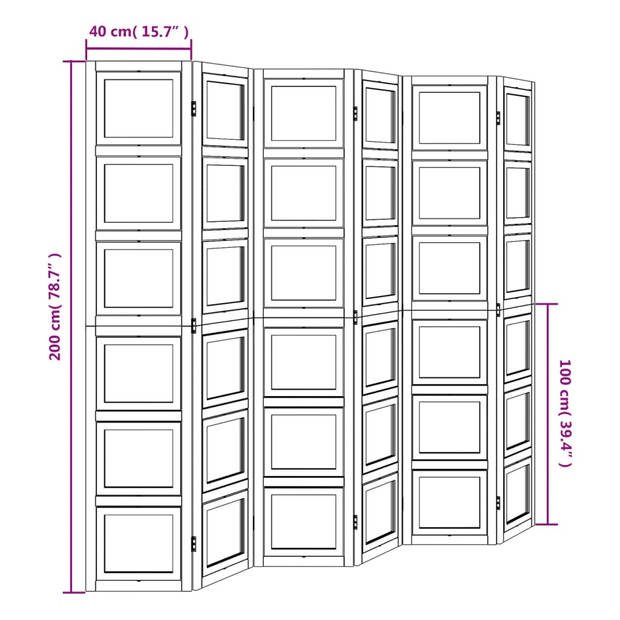 vidaXL Kamerscherm met 6 panelen massief paulowniahout wit