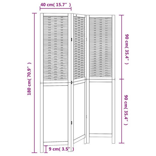 vidaXL Kamerscherm met 3 panelen massief paulowniahout donkerbruin