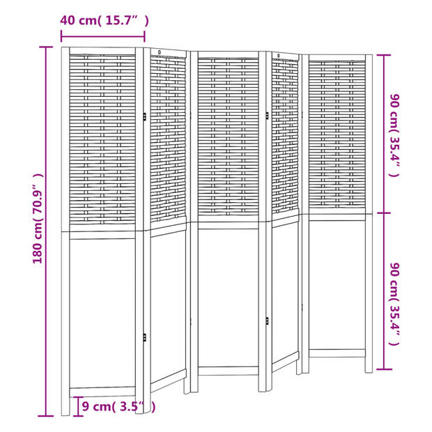 vidaXL Kamerscherm met 5 panelen massief paulowniahout donkerbruin