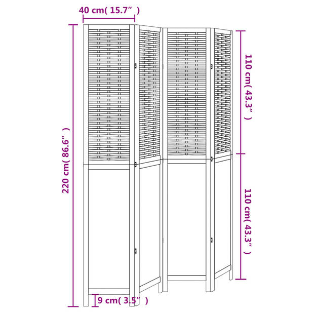 vidaXL Kamerscherm met 4 panelen massief paulowniahout donkerbruin