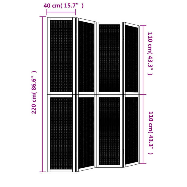 vidaXL Kamerscherm met 4 panelen massief paulowniahout bruin