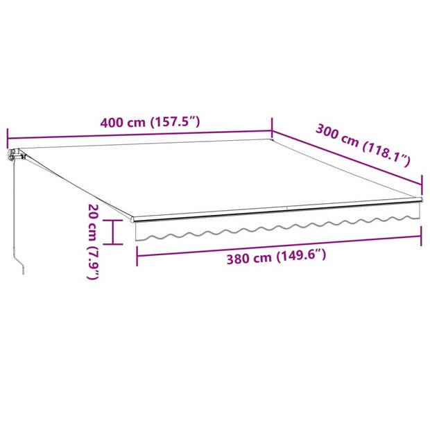 vidaXL Luifel handmatig uittrekbaar 400x300 cm bruin