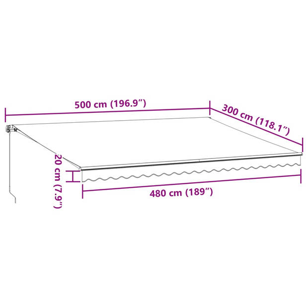 vidaXL Luifel handmatig uittrekbaar 500x300 cm bordeauxrood