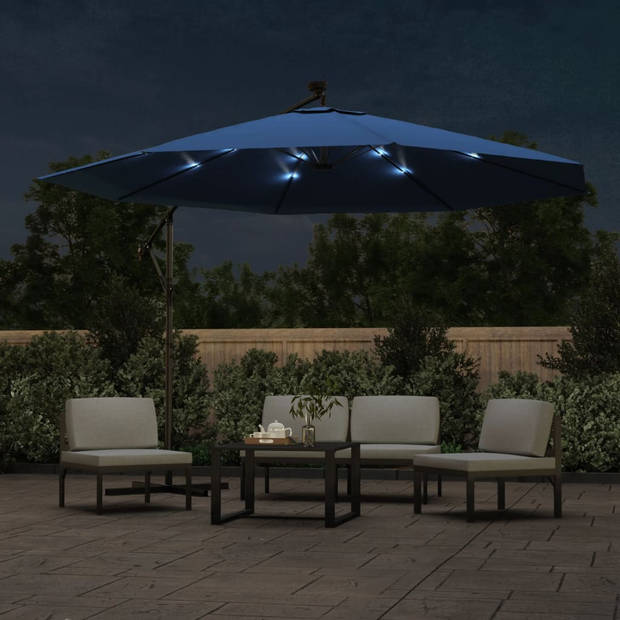 vidaXL Zweefparasol met LED-verlichting 350 cm azuurblauw