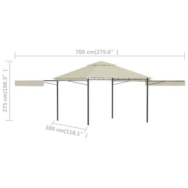 vidaXL Prieel met uitschuifbare daken 180 g/m² 3x3x2,75 m crème