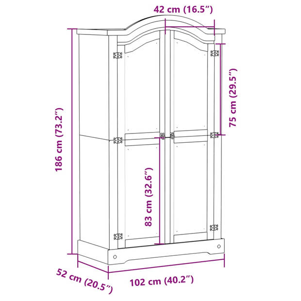 vidaXL Kledingkast Corona wit 102x52x186 cm massief grenenhout