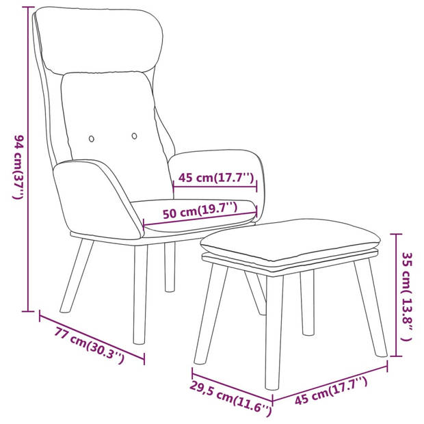 vidaXL Relaxstoel met voetenbankje kunstleer en stof donkergrijs