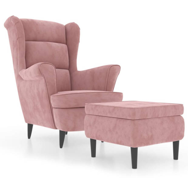 vidaXL Fauteuil met voetenbank fluweel roze