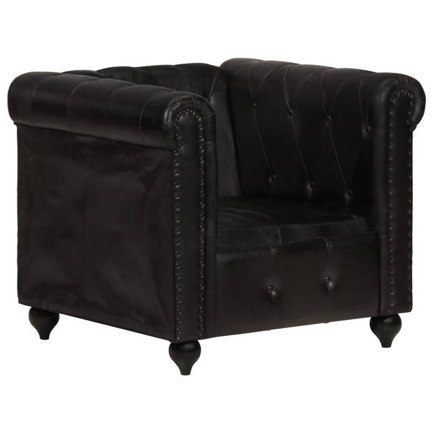 vidaXL Fauteuil Chesterfield-stijl echt leer zwart