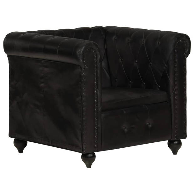 vidaXL Fauteuil Chesterfield-stijl echt leer zwart