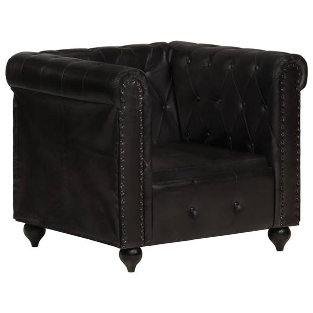 vidaXL Fauteuil Chesterfield-stijl echt leer zwart