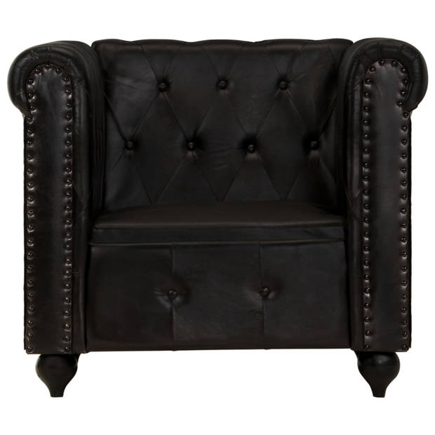 vidaXL Fauteuil Chesterfield-stijl echt leer zwart