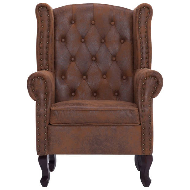 vidaXL Fauteuil en voetenbank Chesterfield-stijl kunstsuède bruin