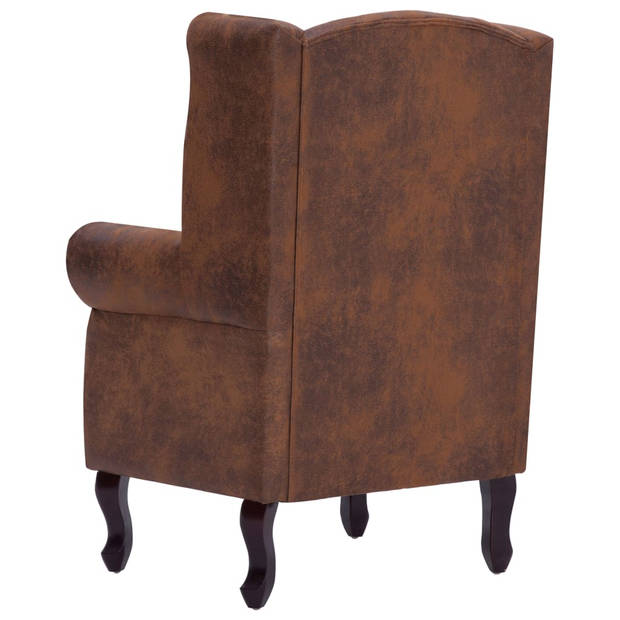 vidaXL Fauteuil en voetenbank Chesterfield-stijl kunstsuède bruin