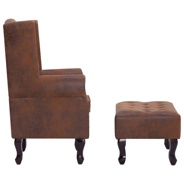 vidaXL Fauteuil en voetenbank Chesterfield-stijl kunstsuède bruin