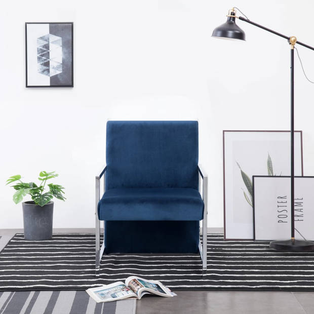 vidaXL Fauteuil met chromen poten fluweel blauw