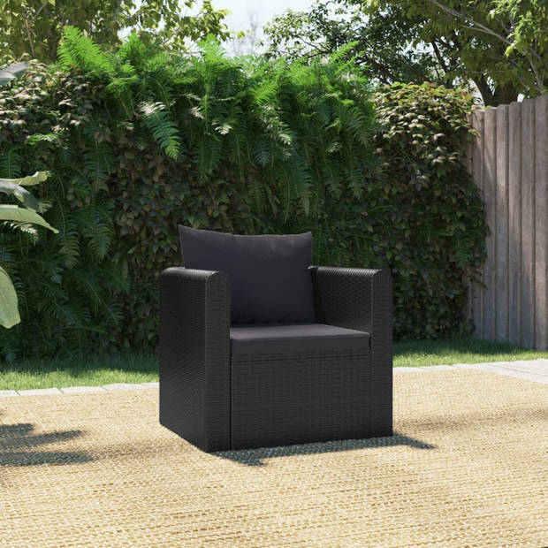 vidaXL Fauteuil met kussens poly rattan zwart