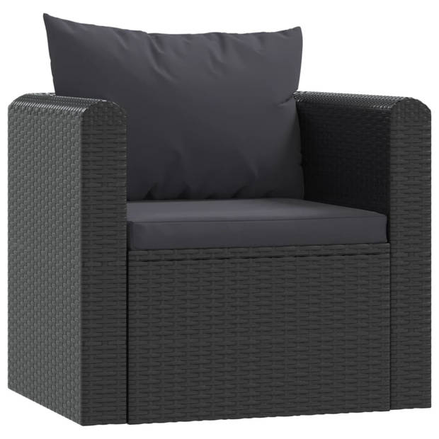 vidaXL Fauteuil met kussens poly rattan zwart