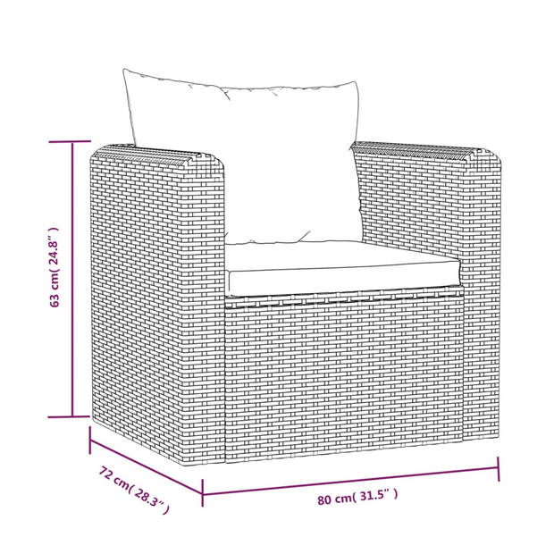 vidaXL Fauteuil met kussens poly rattan zwart