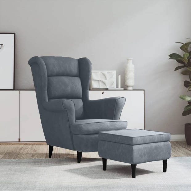 vidaXL Fauteuil met voetenbank fluweel donkergrijs