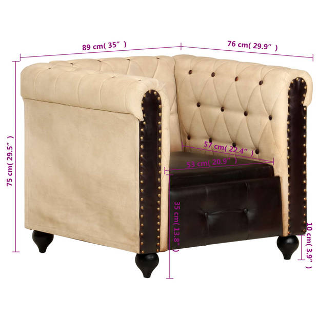 vidaXL Fauteuil Chesterfield-stijl echt leer bruin