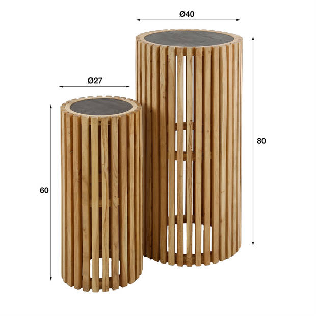 Carson bloemenzuil set van 2 rond - leisteen