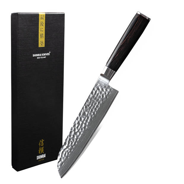 Shinrai Japan Hammered Damast BR Damascus Santoku 18 cm