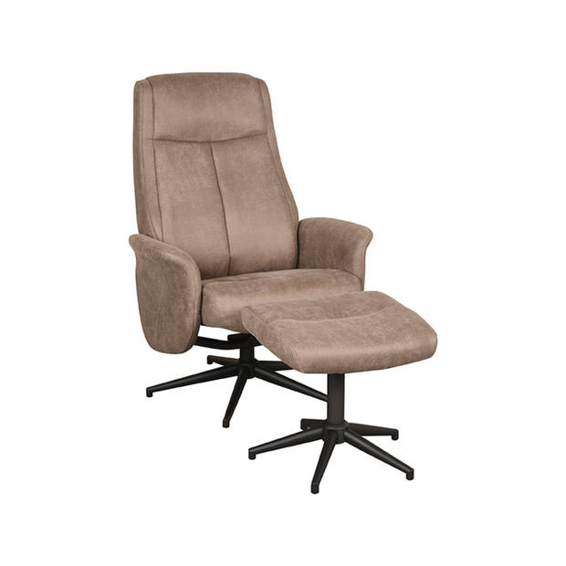 LABEL51 Fauteuil Bergen - Taupe - Micro Suede - Incl. Hocker - 62x77x53 cm