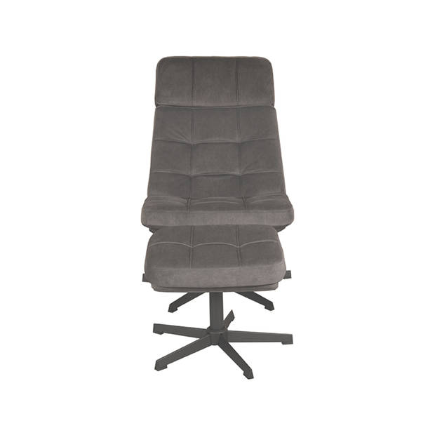 LABEL51 Fauteuil Alvar - Antraciet - Cosmo - Incl. Hocker - 57x53x83 cm