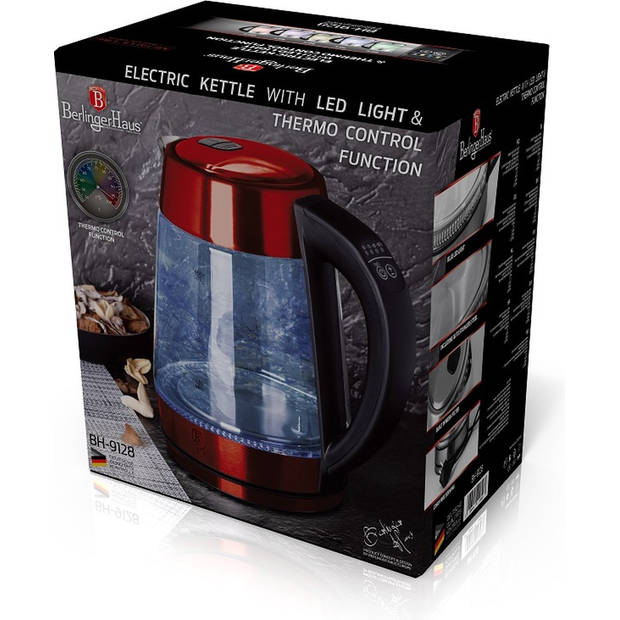 Berlinger Haus 9128 - Waterkoker - 1.7 liter - Led licht - 2200 watt - Burgundy collection - Rood