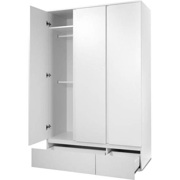 IMAGE 60B kledingkast voor volwassenenslaapkamer - Wit decor - 3 deuren + 2 laden - L121,6 x H191 x D55 cm