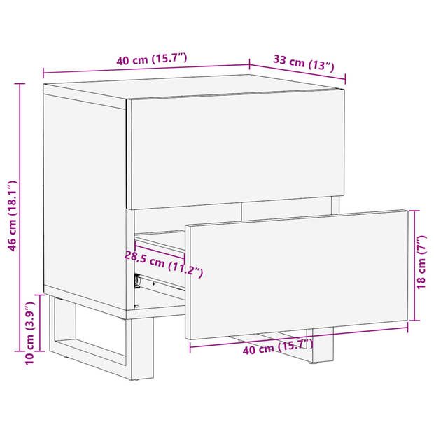 vidaXL Nachtkastje 40x34x46 cm massief gerecycled hout