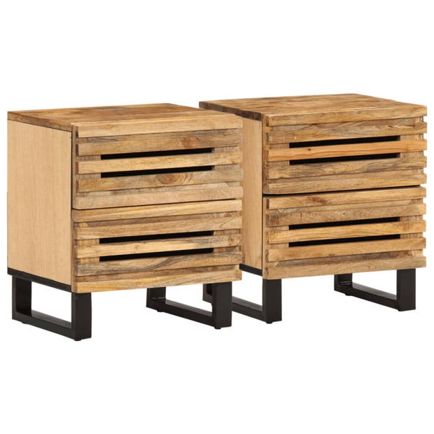 vidaXL Nachtkastjes 2 st 40x34x46 cm massief ruw mangohout