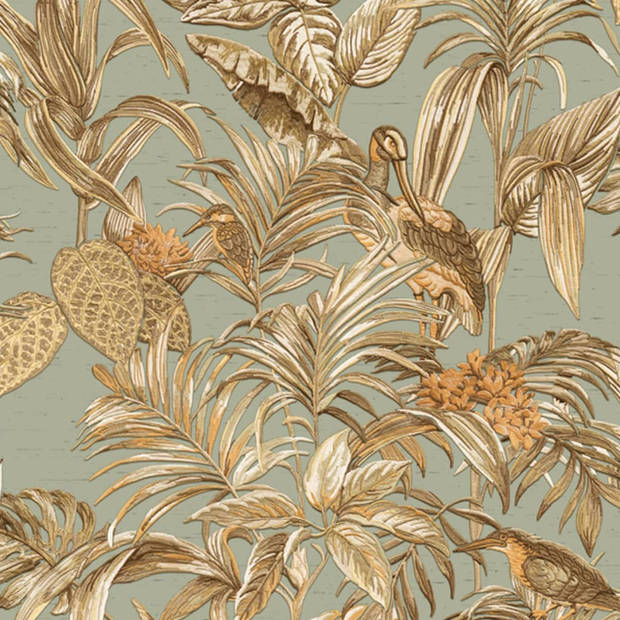 DUTCH WALLCOVERINGS Behang Bird-of-Paradise groenblauw