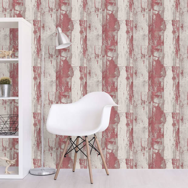 DUTCH WALLCOVERINGS Behang hout rood en beige