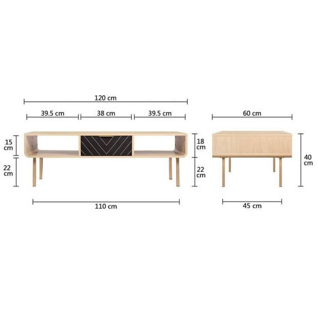 Rechthoekige salontafel - In spaanplaat, decoratief papier - Eiken en patronen - Elegance - 2 lades en 2 nissen - LINE