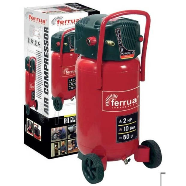 FERRUA Verticale luchtcompressor 50 L zonder olie 2 HP 10 bar