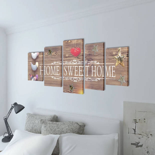 Canvas Wall Print Set Home Sweet Home Design 200 x 100 cm