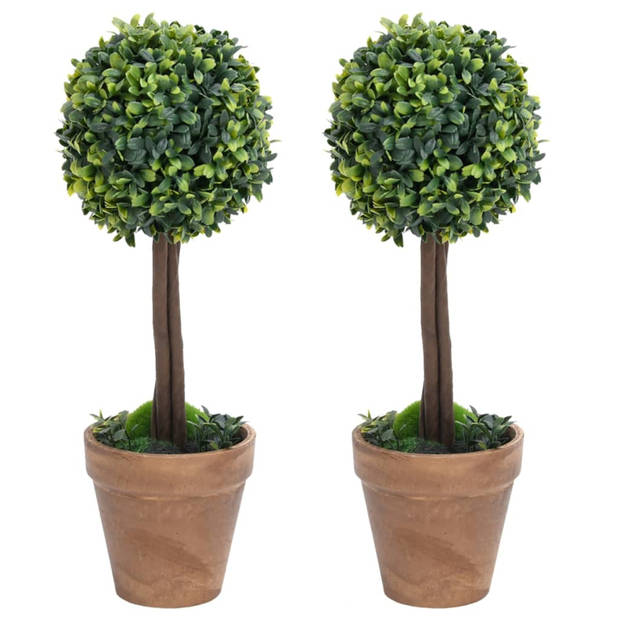 vidaXL Kunstplanten met pot 2 st buxus bolvorming 33 cm groen