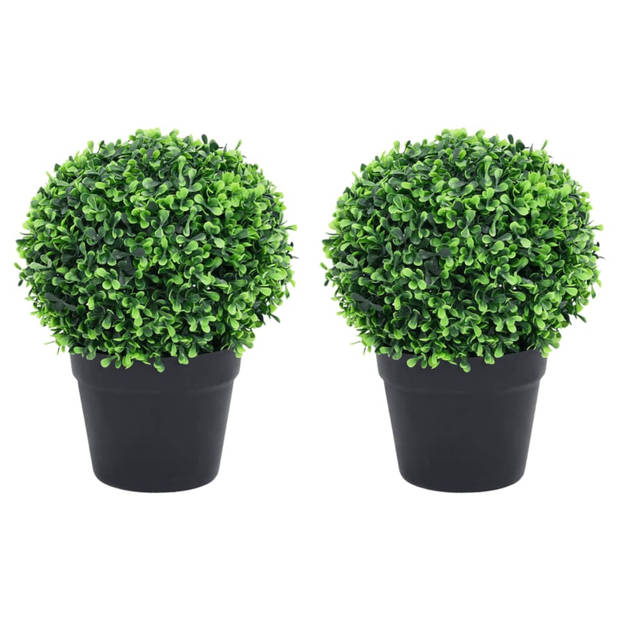 vidaXL Kunstplanten met pot 2 st buxus bolvorming 32 cm groen