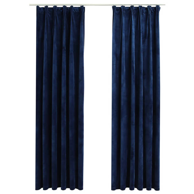 vidaXL Gordijnen verduisterend 2 st met haken 140x245 cm fluweel blauw