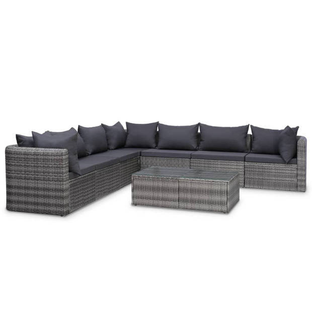 vidaXL 8-delige Loungeset met kussens poly rattan grijs