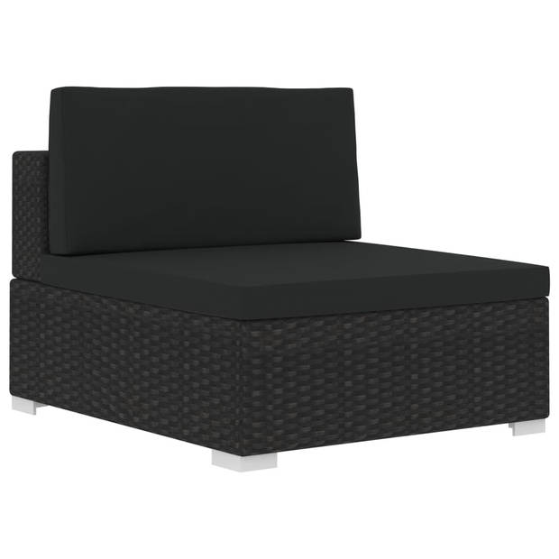 vidaXL 3-delige Loungeset met kussens poly rattan zwart