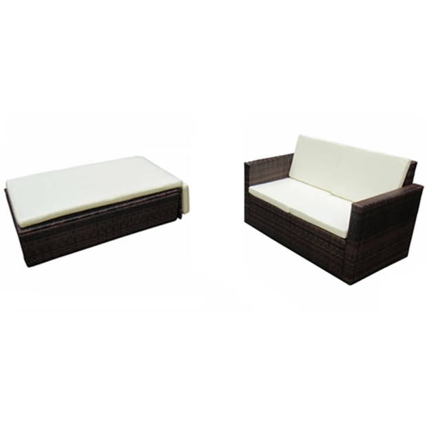 vidaXL 2-delige Loungeset met kussens poly rattan bruin