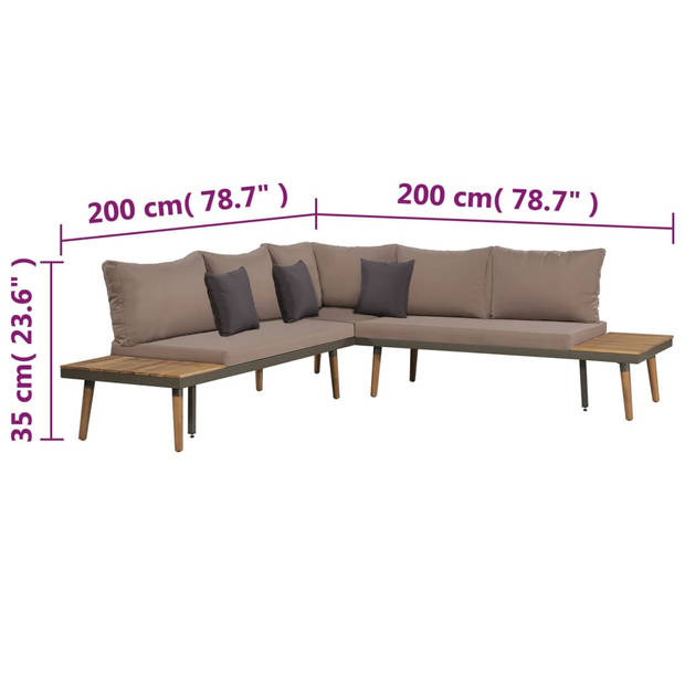 vidaXL 4-delige Loungeset met kussens massief acaciahout bruin