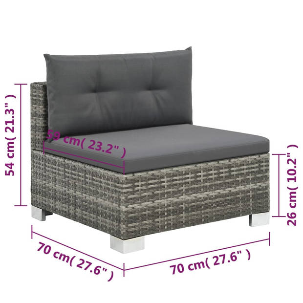 vidaXL 10-delige Loungeset met kussens poly rattan grijs