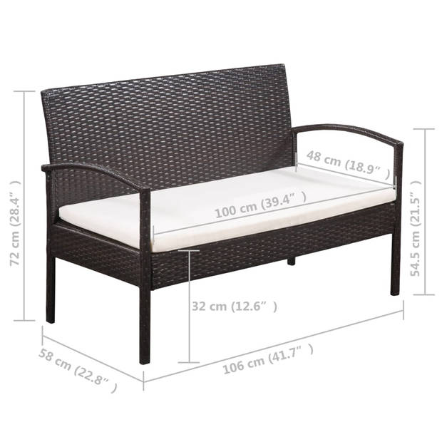 vidaXL 5-delige Loungeset met kussens poly rattan bruin